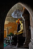 Bagan Myanmar. Htilominlo temple. Main Buddha statue of the ground floor. 